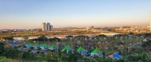 View over Cheongna International City from a hill above the camping park
