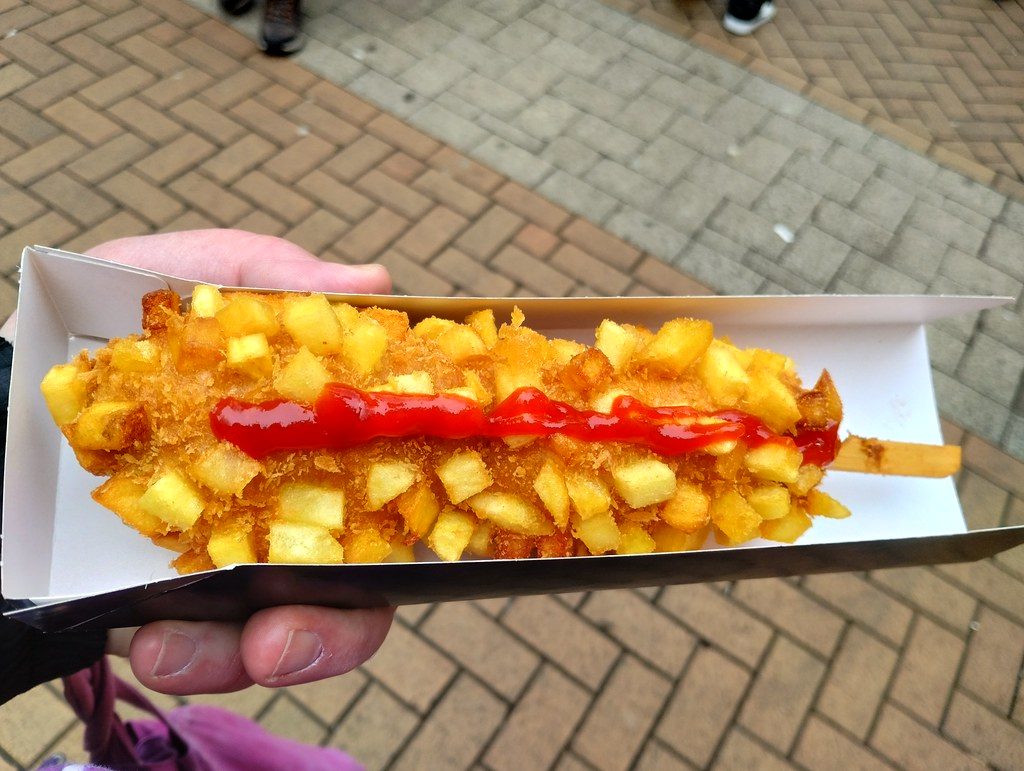 Korean corn dogs with crispy coating and cheese pull