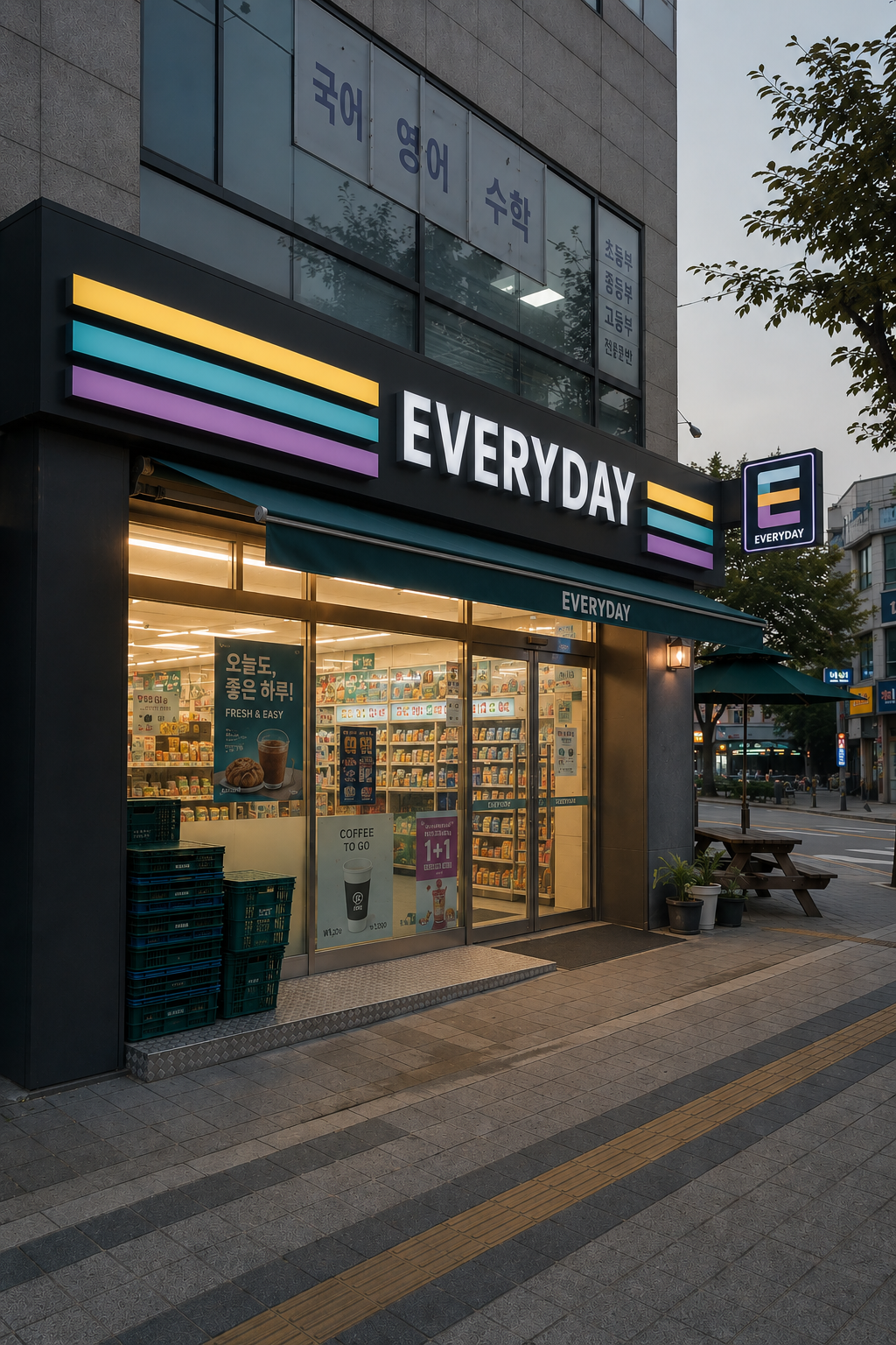 The exterior of a convenience store frequently seen on a fictional Korean street