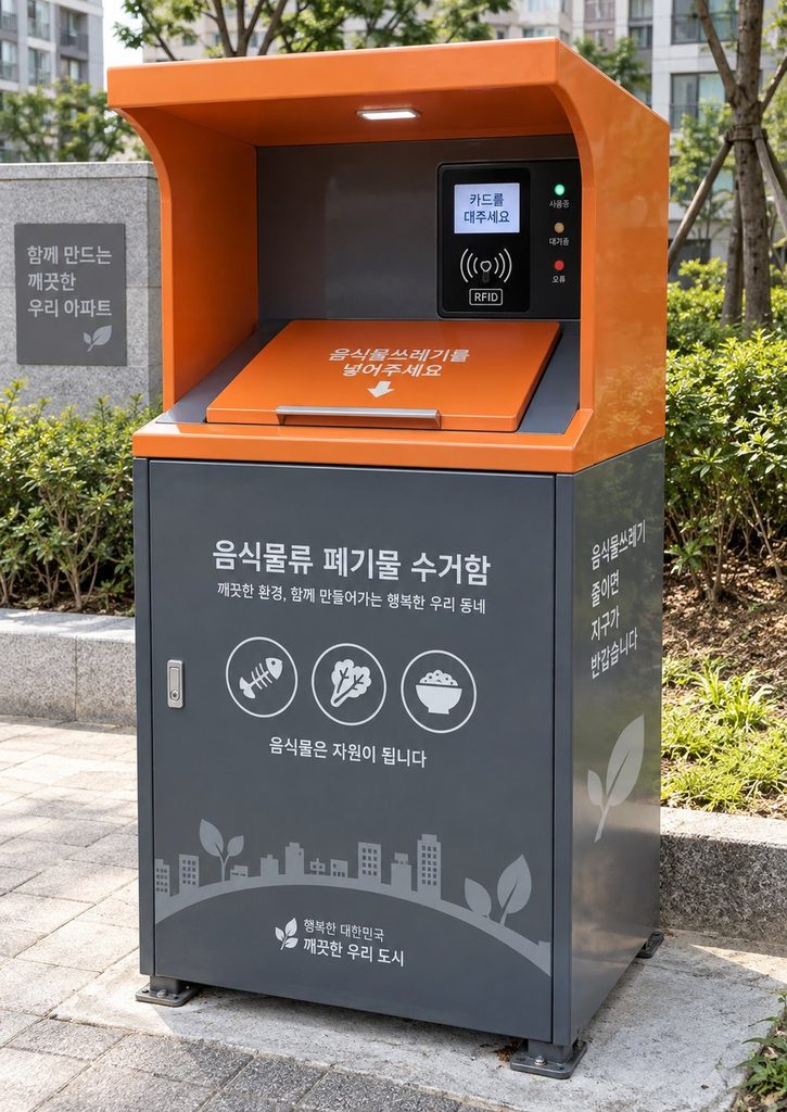 RFID food waste disposal machine with a card reader in a Korean apartment complex