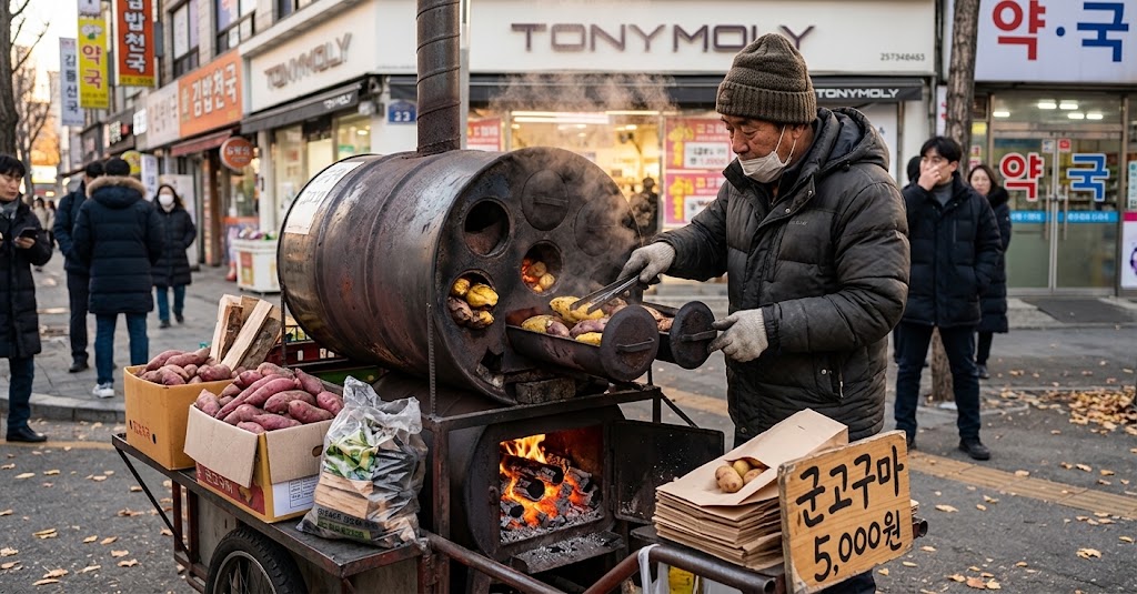 korean roasted sweet potato street cart