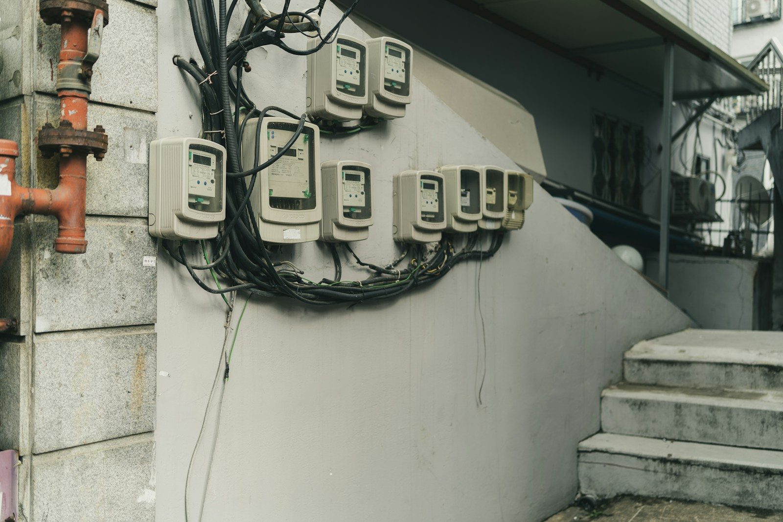 Utility meters on the exterior of a Korean house