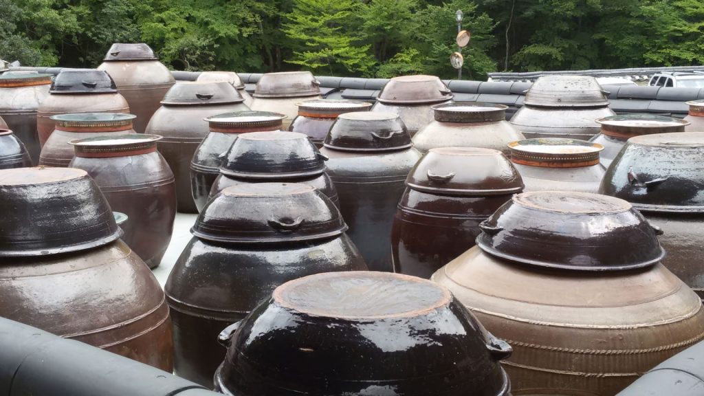 A ceramic jar used for fermenting kimchi.