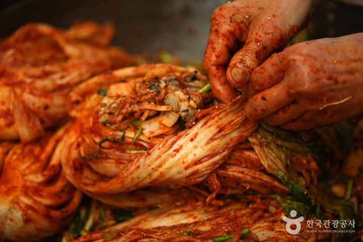 Kimchi infused with chili seasoning